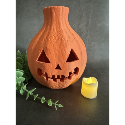 Photophore Citrouille Halloween avec Bougie LED Incluse – Déco Table, Lanterne Lumineuse, Ambiance Automne Fête Halloween