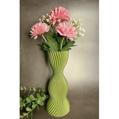 Vase design Twist Olive – Vase décoratif torsadé en vert – Déco moderne minimaliste pour salon ou bureau